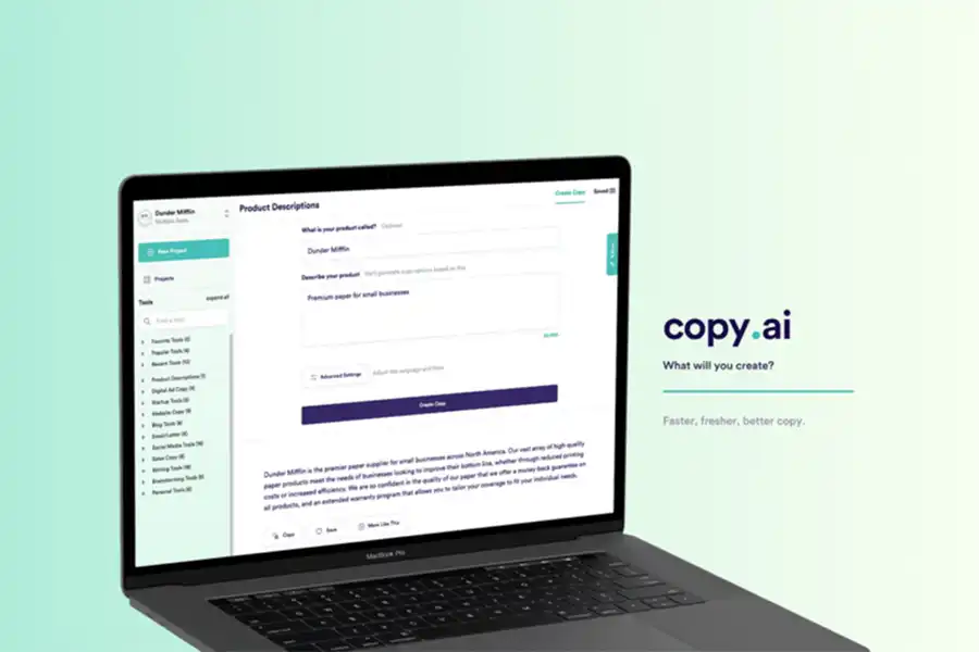 Copy.ai با الگوریتم‌های قدرتمند زبانی، نوشتن کپشن مؤثر را به شکلی باورنکردنی ساده می‌کند.