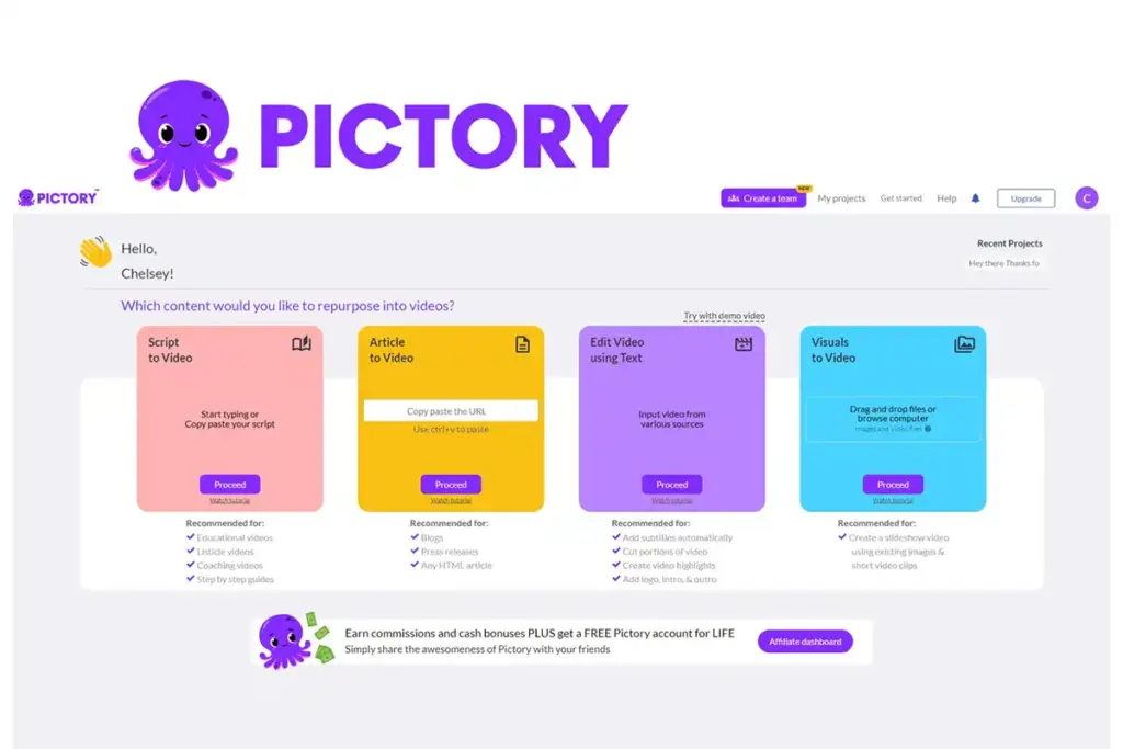 رابط کاربری آسان Pictory به شما این قابلیت را می‌دهد تا ویدیوهای حرفه‌ای و جذاب را در کمترین زمان ممکن بسازید. 
